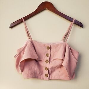 LULU'S Pink Button Front Crop Top